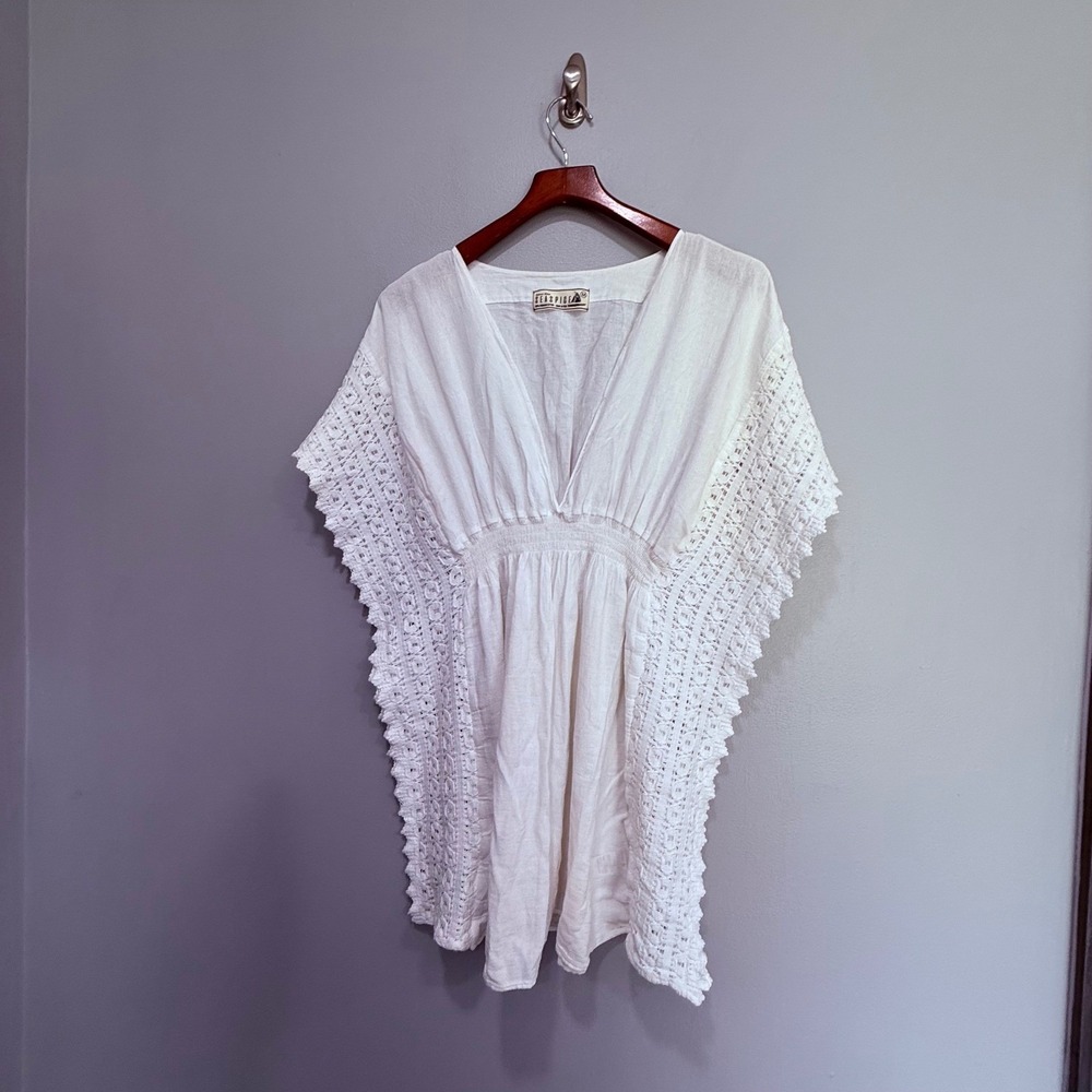Seaspice Resort Wear White Peruvian Cotton Crochet Lace Cover Up Dress NW1073 M